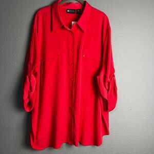 Maggie Barnes Fuchia‎ Button Down Blouse Roll Tab Plus Size Career Work Wear 28W